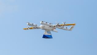 Photo of an NHS delivery drone in flight