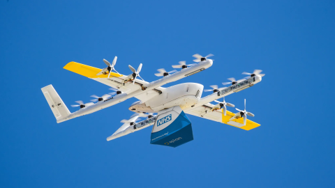 Photo of an NHS delivery drone in flight