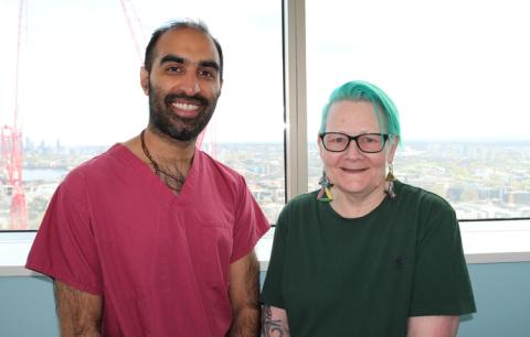 Mr Vinod Patel and Cathie O'Neill stood next to eachother. They are both smiling. 